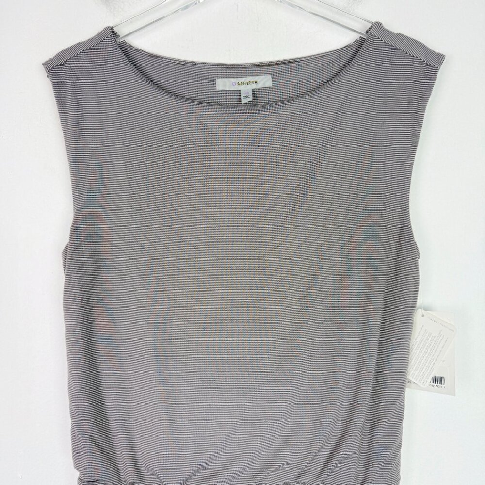 NWT Athleta Micro Stripe Westwood Ruched Dress Gray Grey Size XS NEW $98 - Picture 3 of 10